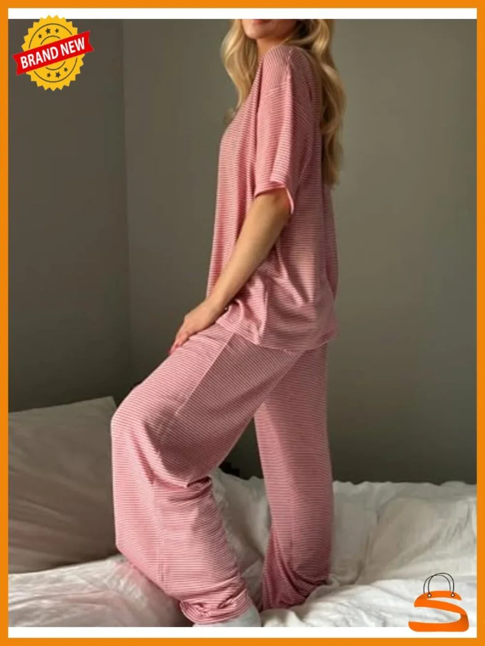 Women's 2 Piece Striped Lounge Set Short Sleeve T-Shirt Wide Leg Pants Matching